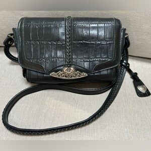 MC Marc Chantal Tooled Embossed Leather Crossbody Handbag Boho Bag. Black/silver